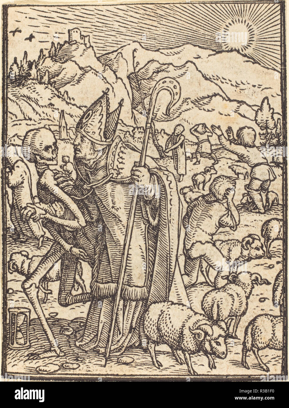 Bishop. Medium: woodcut. Museum: National Gallery of Art, Washington DC. Author: Hans Holbein the Younger. Stock Photo