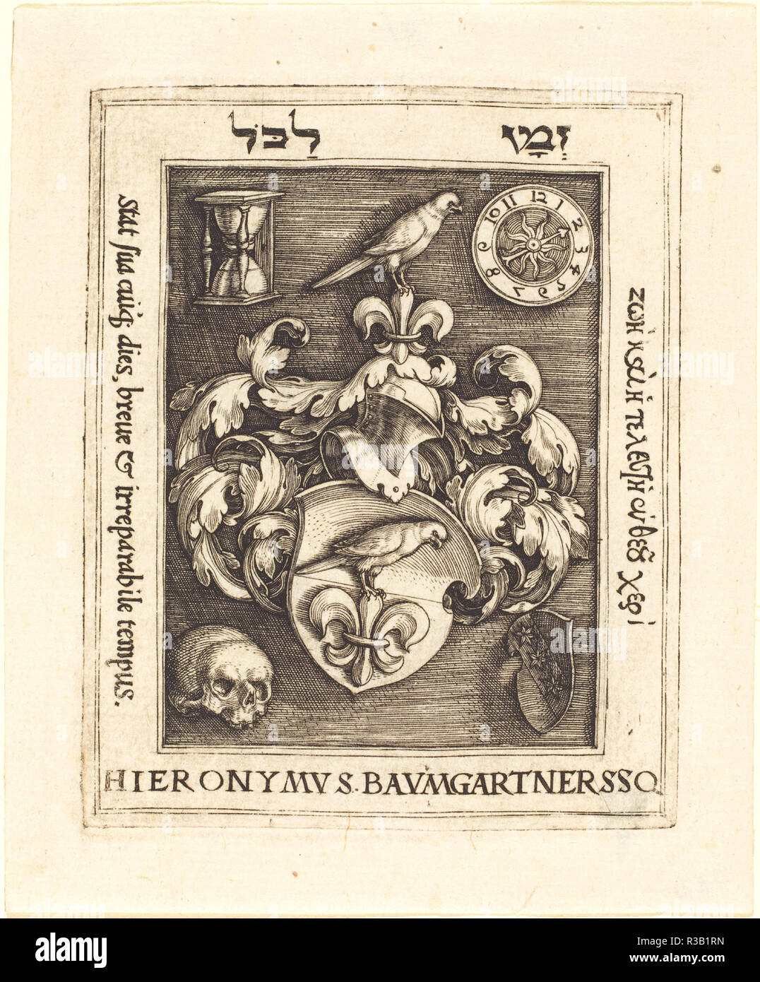 Bookplate of Hieronymus Baumgartner. Medium: engraving. Museum: National Gallery of Art, Washington DC. Author: Barthel Beham. Stock Photo