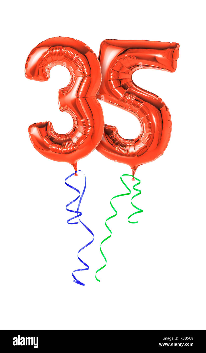 red balloons with ribbon - number 35 Stock Photo