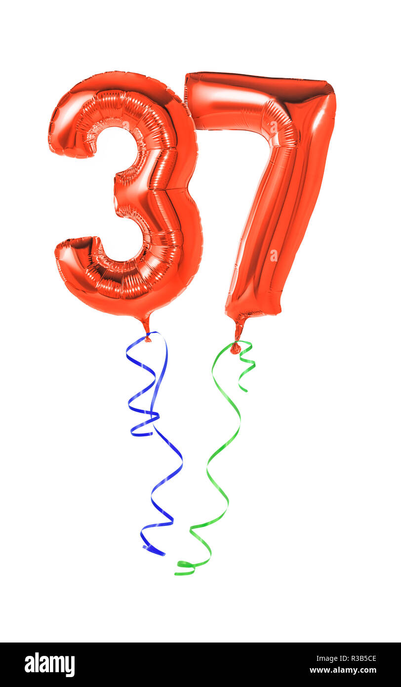 red balloons with ribbon - number 37 Stock Photo