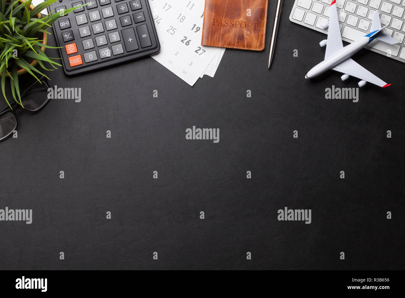 Business Trip Concept Accessories On Desk Table Pc Keyboard