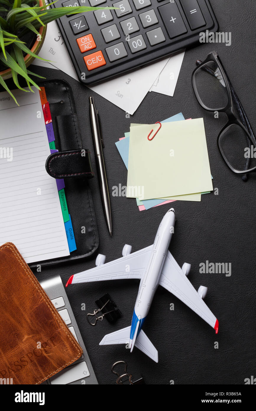 Business Trip Concept Accessories On Desk Table Pc Keyboard