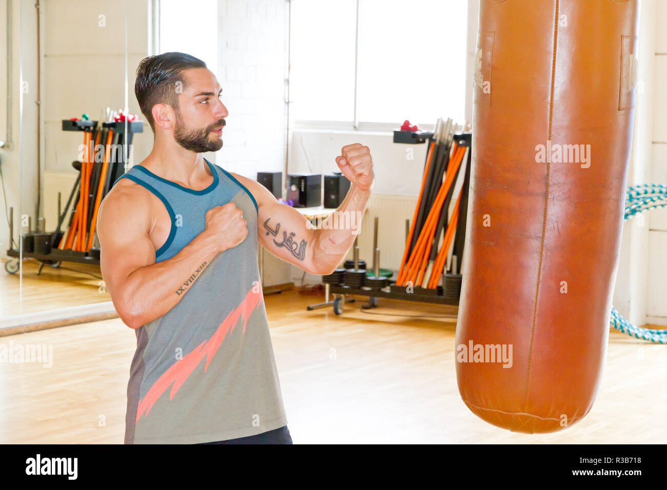 punching bag training Stock Photo Alamy