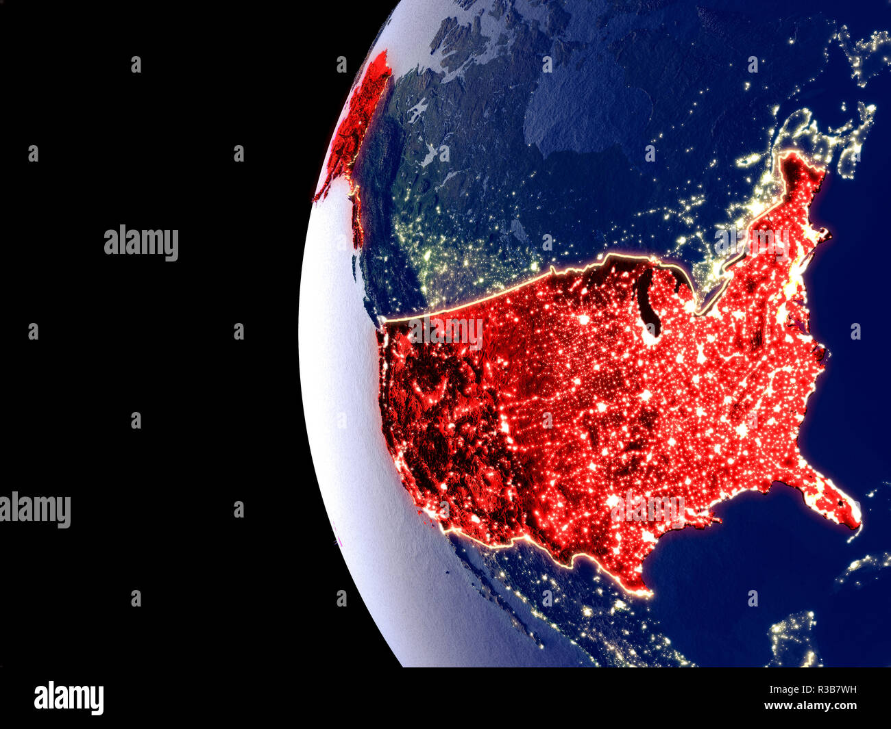 Night view of USA from space with visible city lights. Very detailed