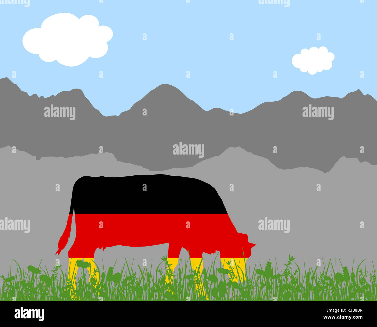 German Ranch Flag cow pasture and germany flag Stock Photo - Alamy