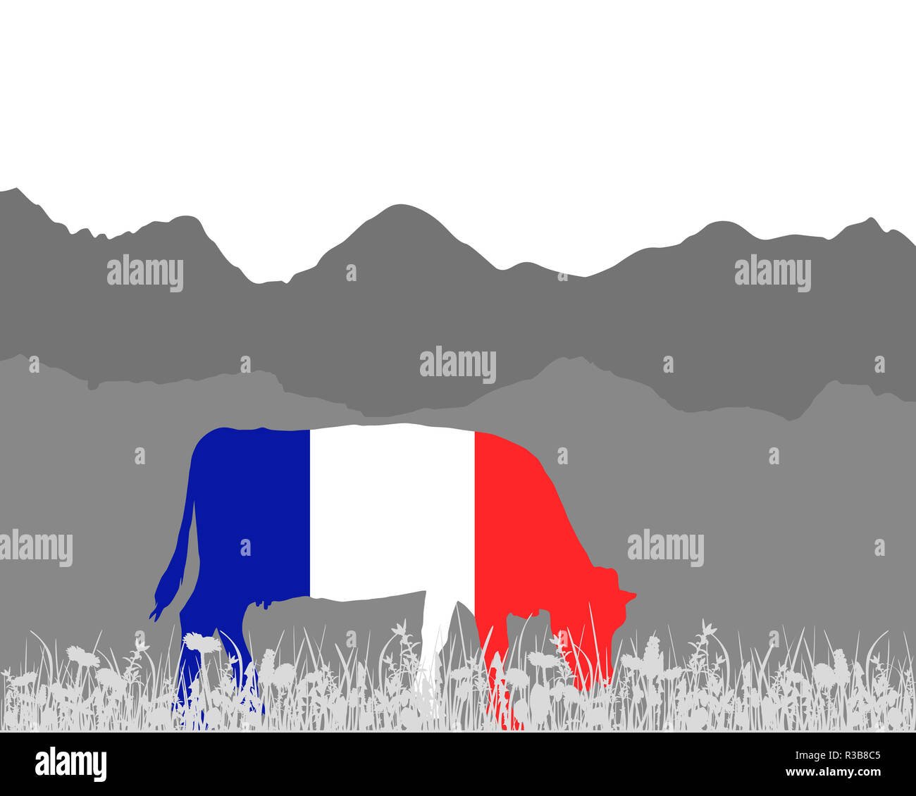 cow pasture and france flag Stock Photo