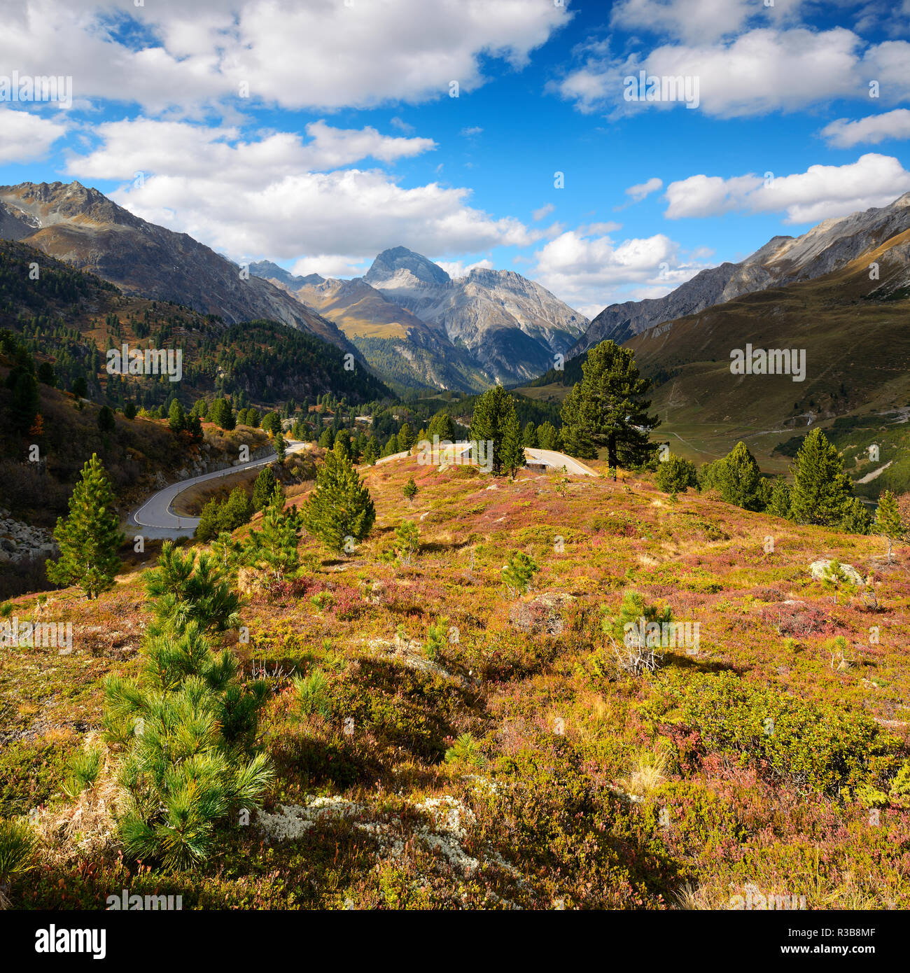 Mountain landscape at the Albulapass in autumn, Albulatal, Val d'Alvra, Canton Graubünden, Switzerland Stock Photo