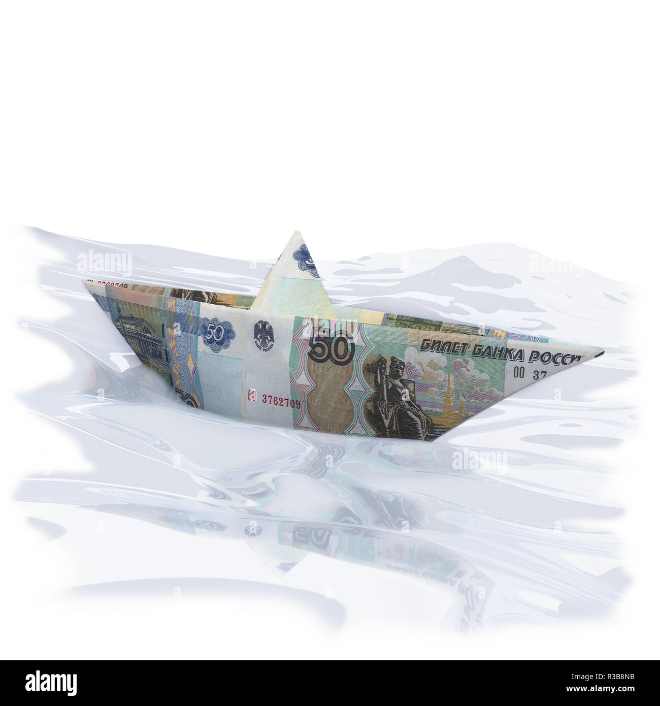 paper boats with 50 rubles Stock Photo