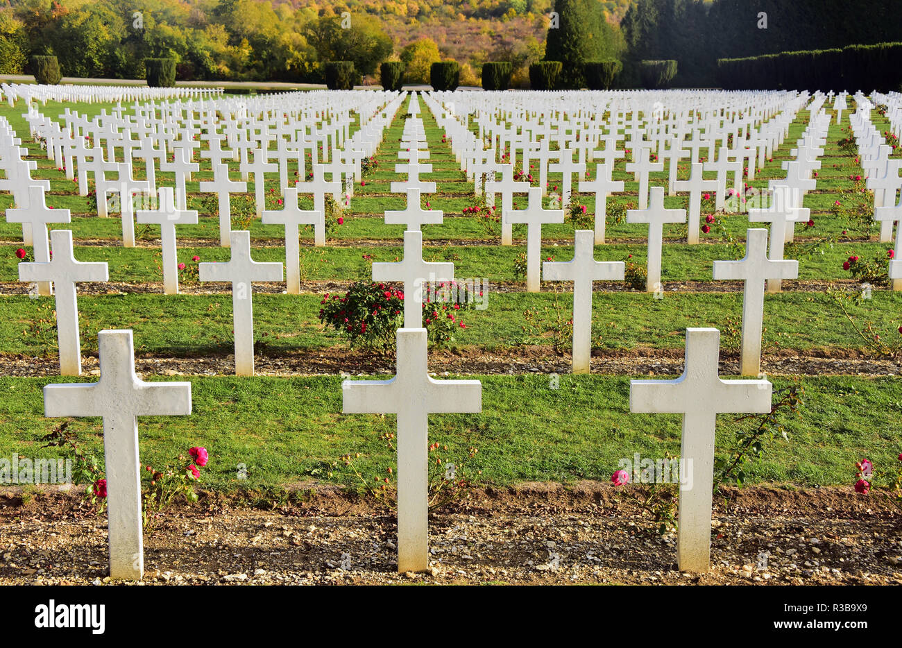 Verdun, French military cemetery at the Ossuaire de Douaumont, Verdun, Département Meuse, France Stock Photo