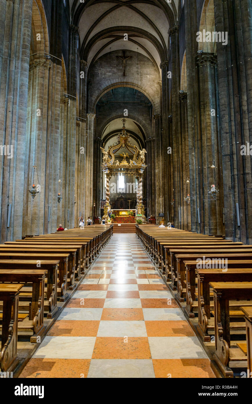 Interior view of the main nave, Cathedral of Trento, Cattedrale di San Vigilio, Palazzo Pretorio, Old Town, Trento, Trento Stock Photo