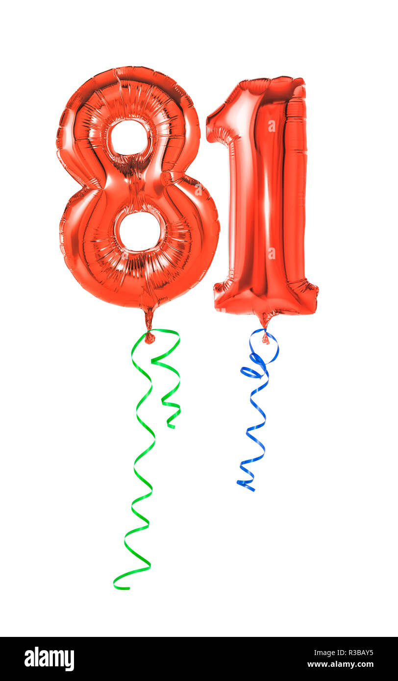 red balloons with gift ribbon - number 81 Stock Photo