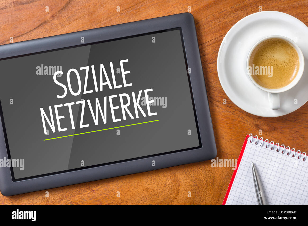 tablet on desk - social networks Stock Photo