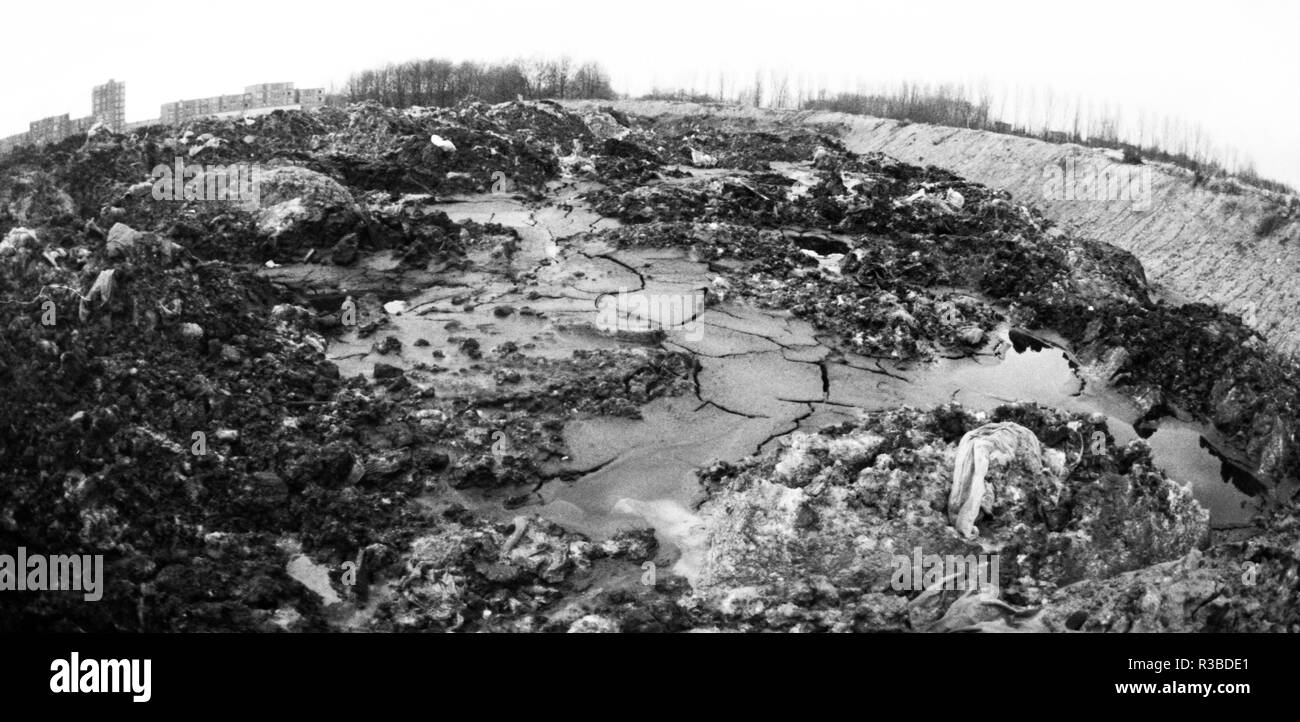 Environmental damage as early as 1974, here near Bonn on 19.12.1974: a poisoned wild garbage dump.| | usage worldwide Stock Photo