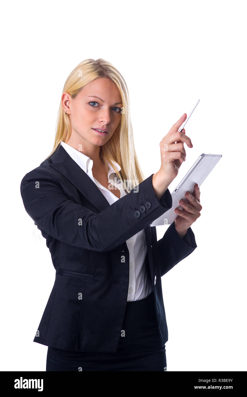 blonde with tablet in hand Stock Photo