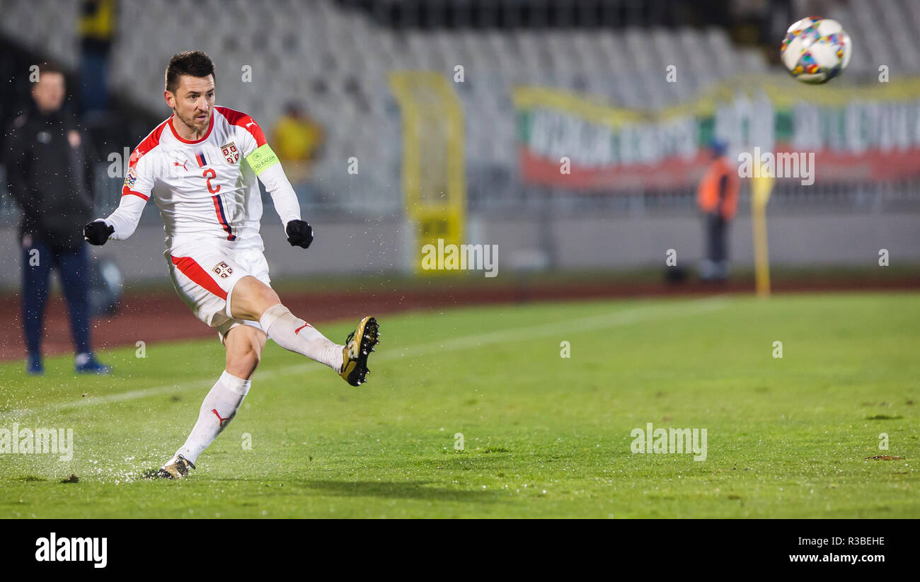 Antonio Rukavina of Serbia crosses the ball Stock Photo