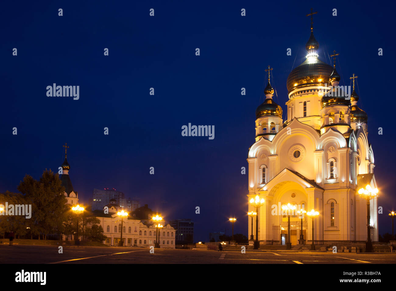 Ortodox cathedral in Khabarovsk, Russia in the night Stock Photo