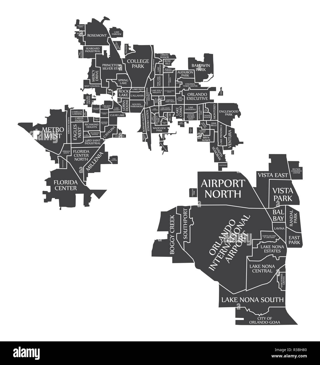 Orlando Florida City Map Usa Labelled Black Illustration Stock Vector Image Art Alamy