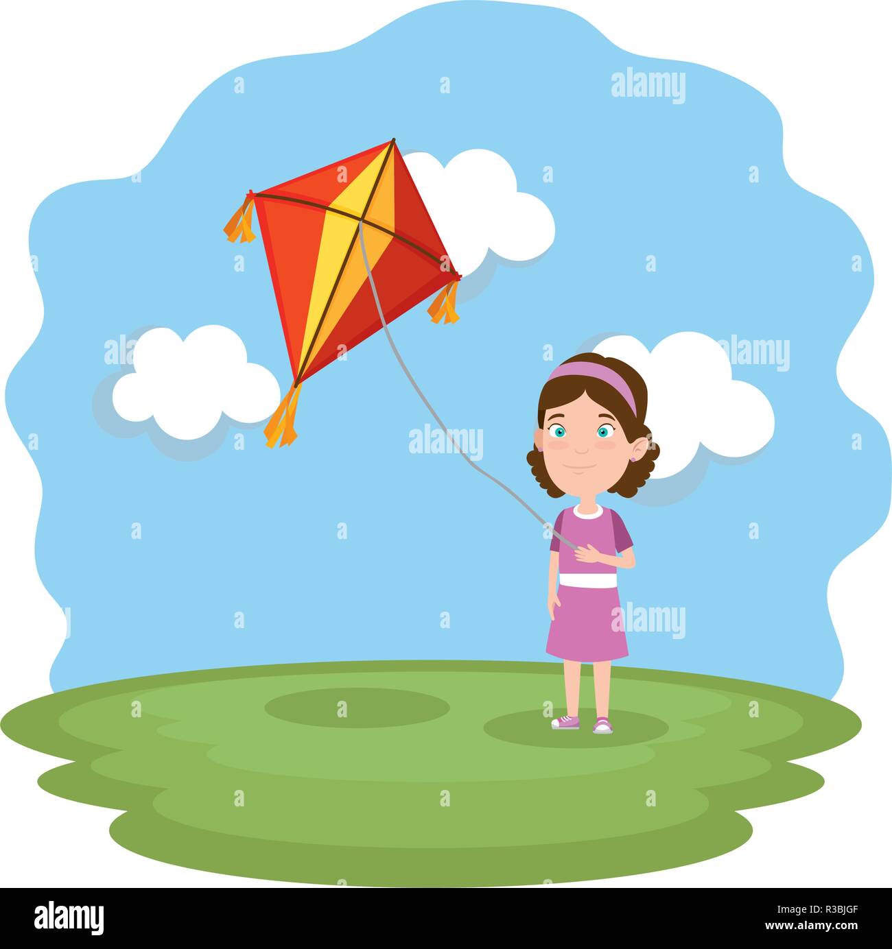 little girl flying kite in the field Stock Vector Image & Art - Alamy