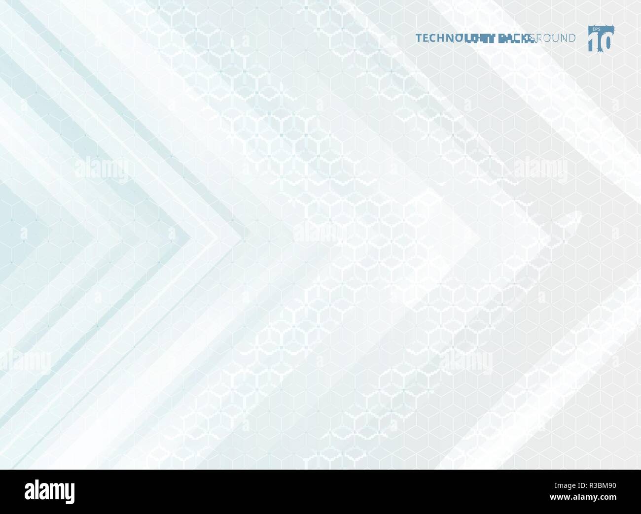 Abstract geometric white arrows overlapping background and hexagons pattern texture technology futuristic concept. Vector illustration Stock Vector