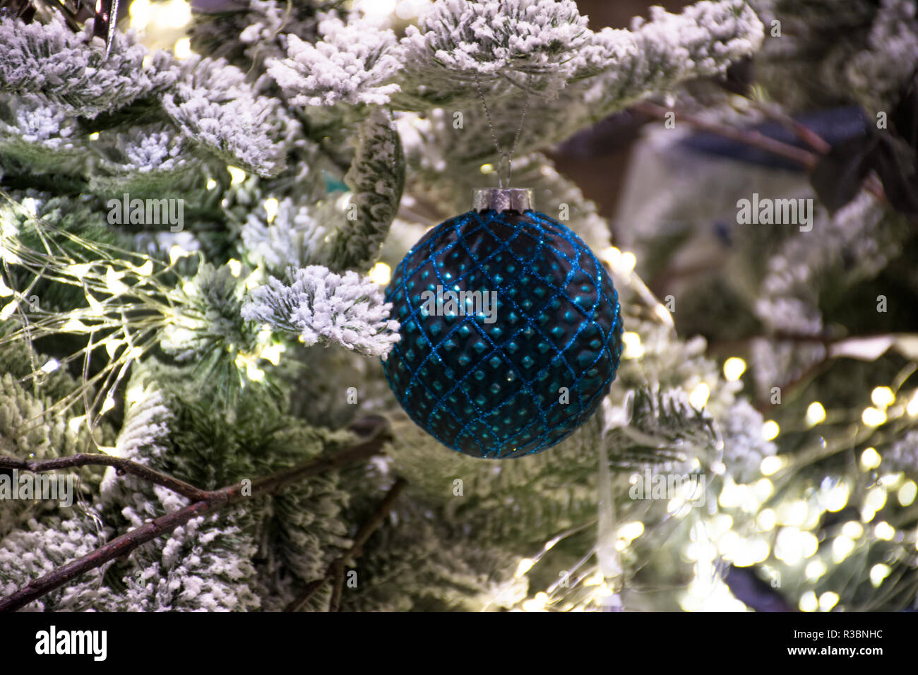 Christmas Tree Decoration beautiful blue ball, Stock Photo