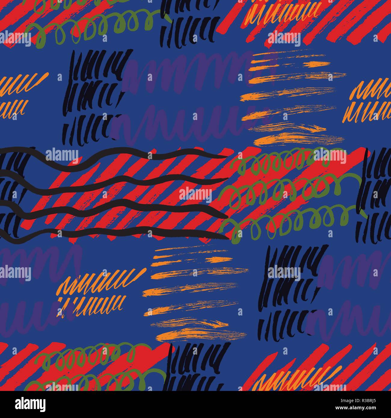 Seamless pattern hand drawn with a brush strokes. Abstract brushstrokes ...