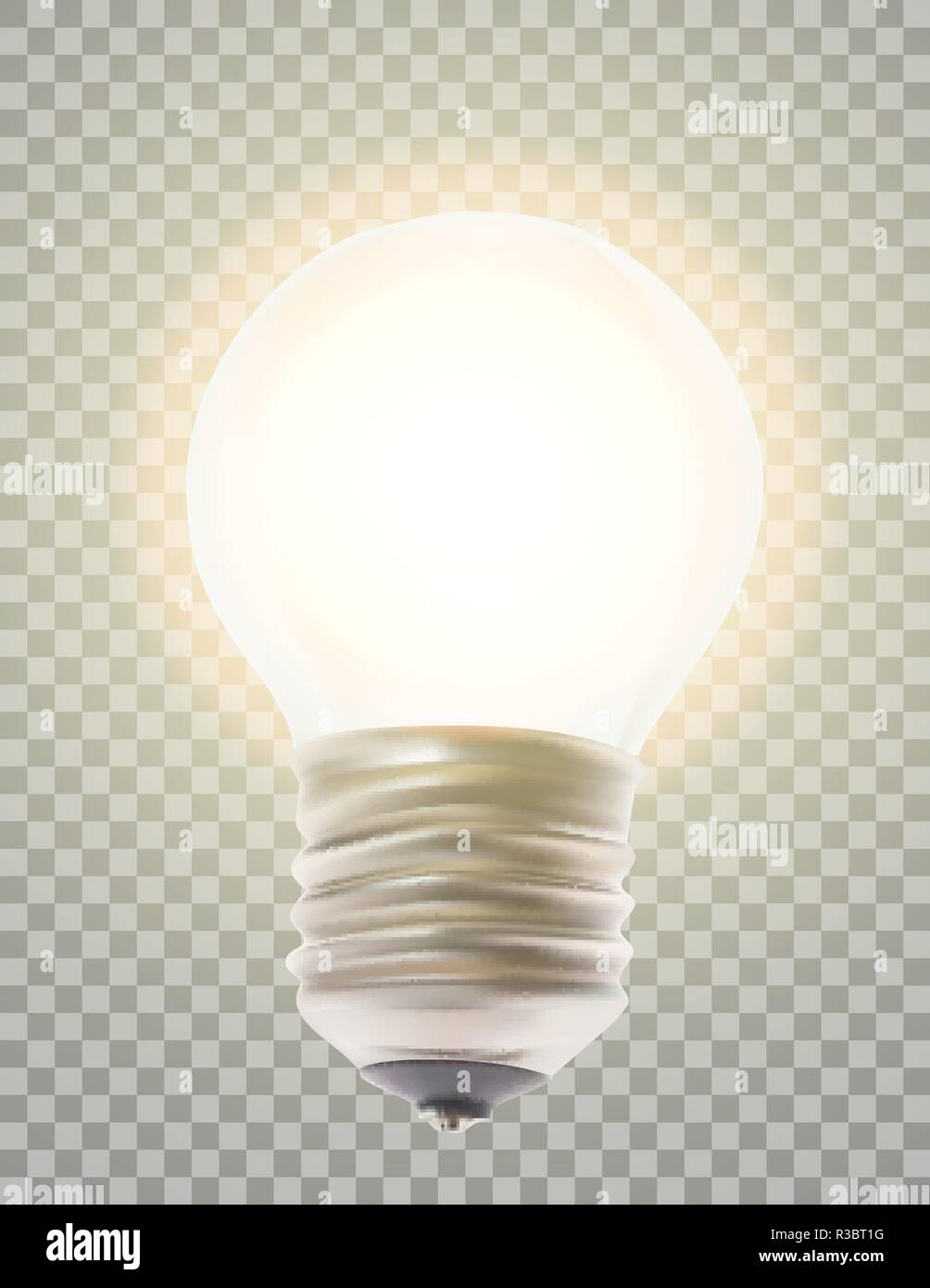 Naturalistic lit glowing light bulb. Lighting on a transparent background. Vector Illustration Stock Vector