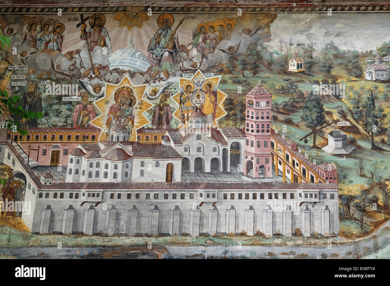 BACHKOVO MONASTERY, BULGARIA - APRIL 30, 2018: Frescos and paintings in Bachkovo monastery, landmark and pilgrimage site Stock Photo