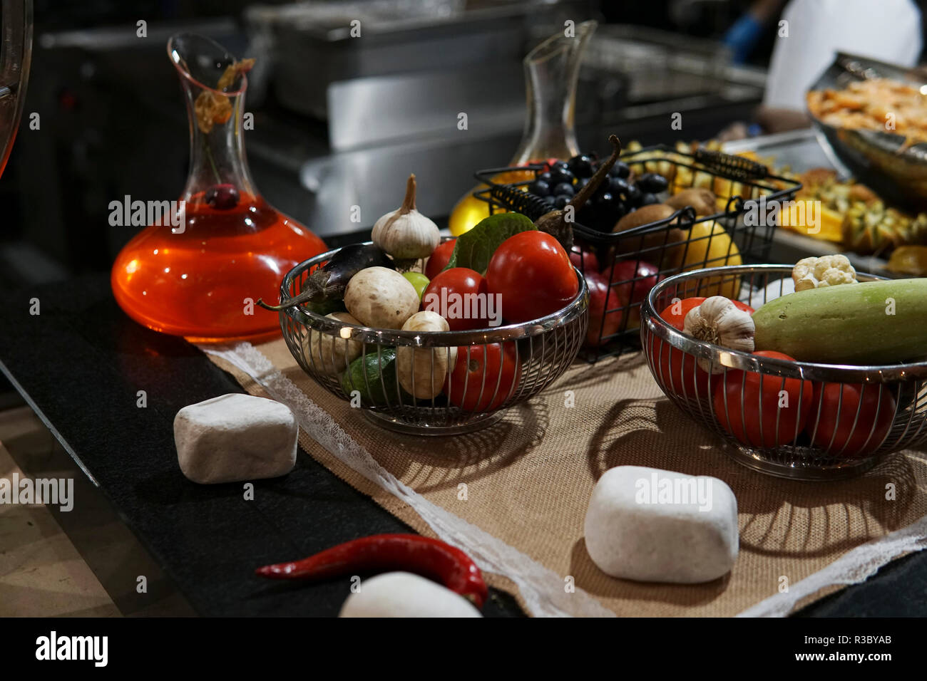 different vegetables in the kitchen of the restaurant nutrition