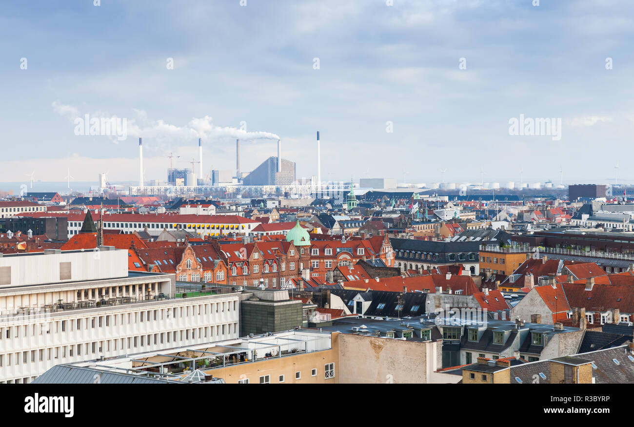 Skyline of Copenhagen. Photo taken from The Round Tower, popular old city landmark and viewpoint. Denmark Stock Photo