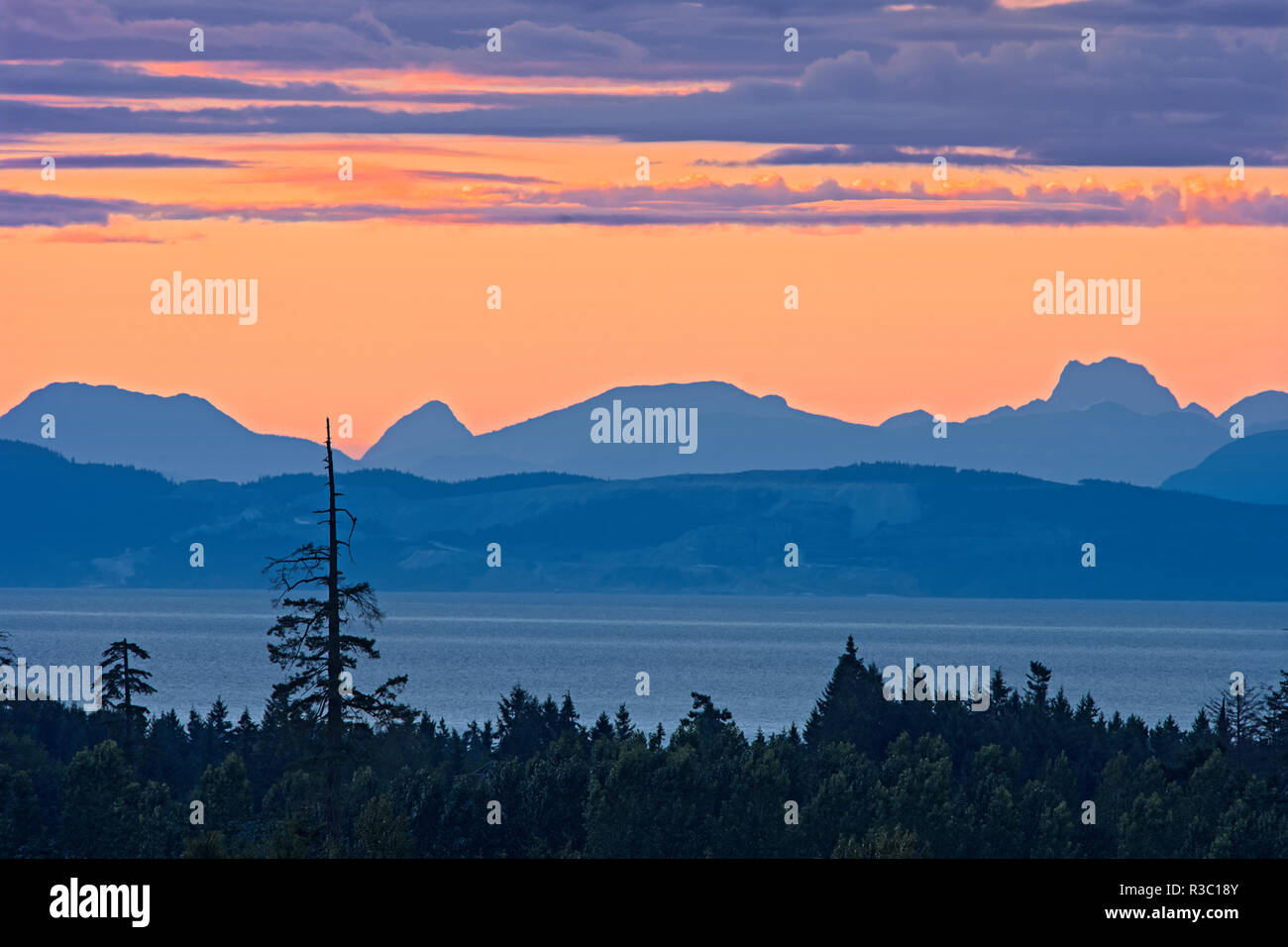 Canada, British Columbia, Vancouver Island. Sunset on Strait of Georgia. Stock Photo