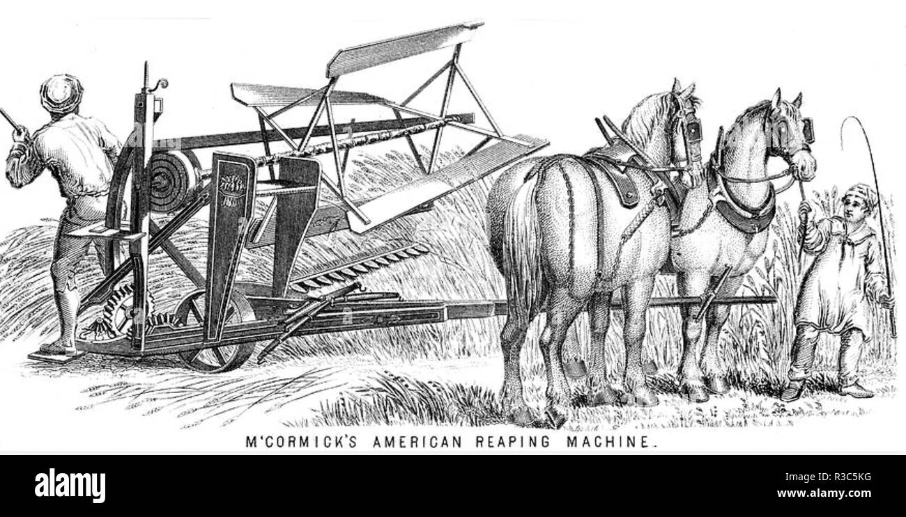 CYRUS McCORMICK (1809-1884) American inventor. An 1862 engraving of his mechanical reaper Stock Photo