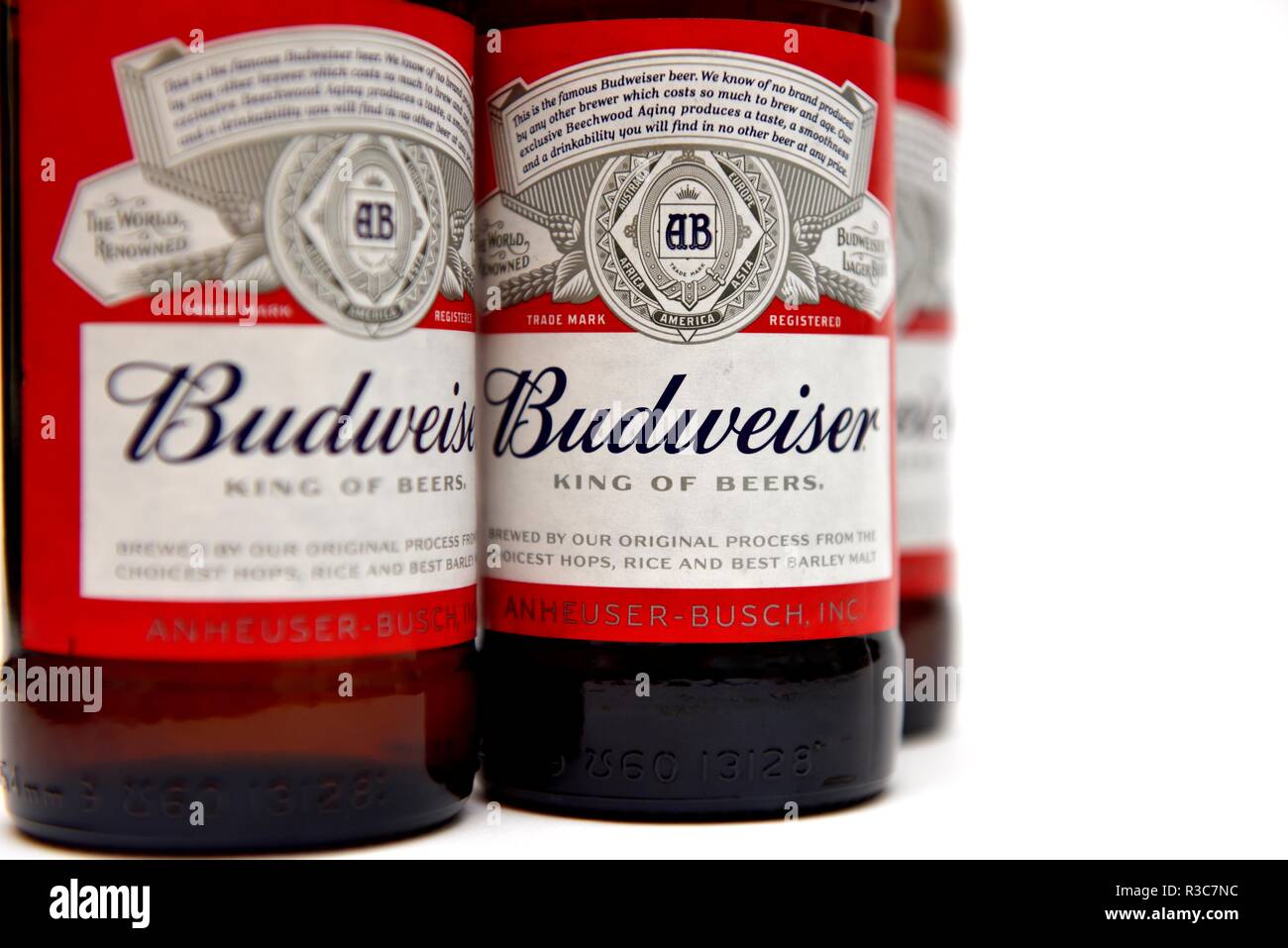 Budweiser, king of beers, bottles, labels Stock Photo Alamy