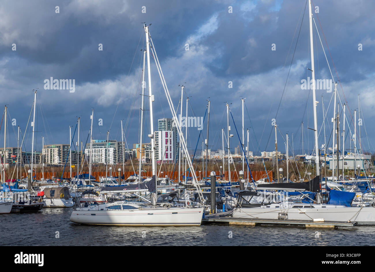 Yachts and Moorings at Cardiff Bay South Wales Stock Photo