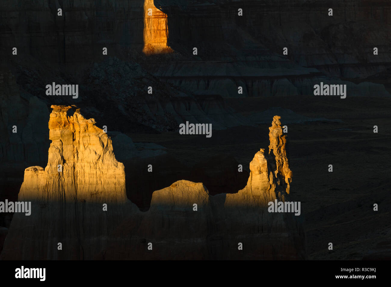Unique formations at sunrise, Coal Mine Canyon, Arizona. Stock Photo