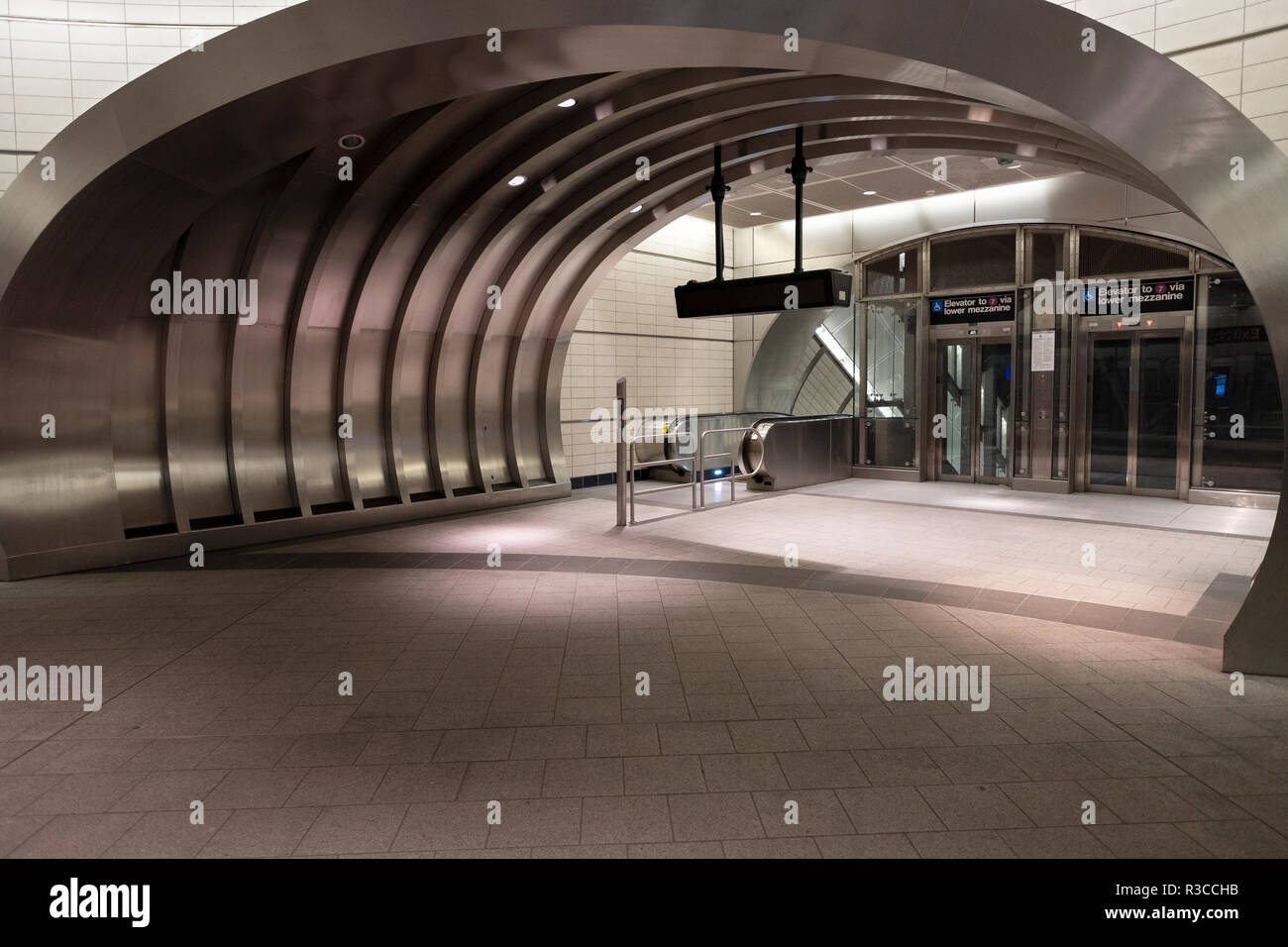 The entranceway to the Hudson Yards subway station on the far West Side of Manhattan, New York City. Stock Photo