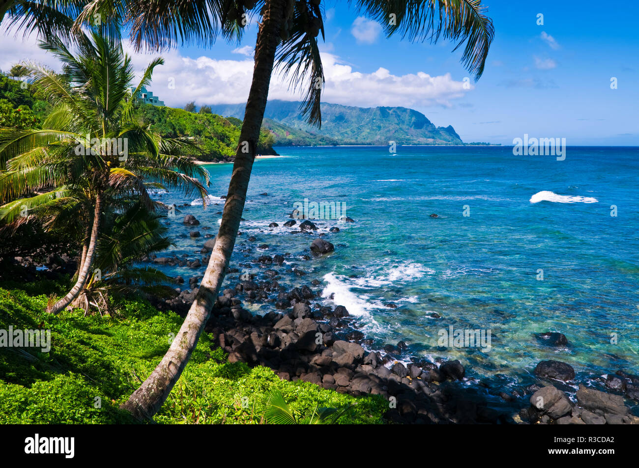 Hideaways Beach and the Na Pali Coast, Island of Kauai, Hawaii, USA Stock Photo