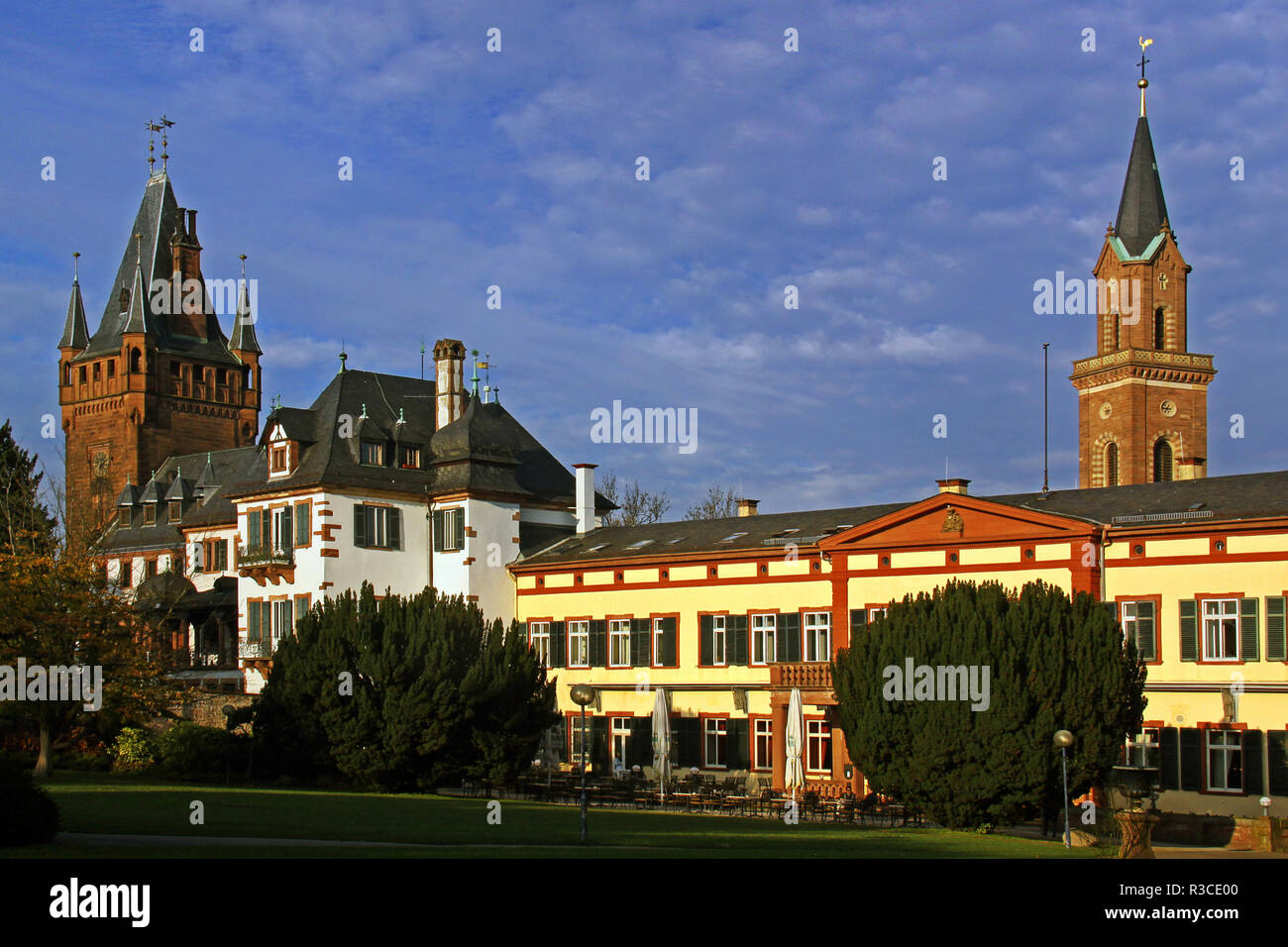 castle park and city hall weinheim with tower of chiesa Stock Photo