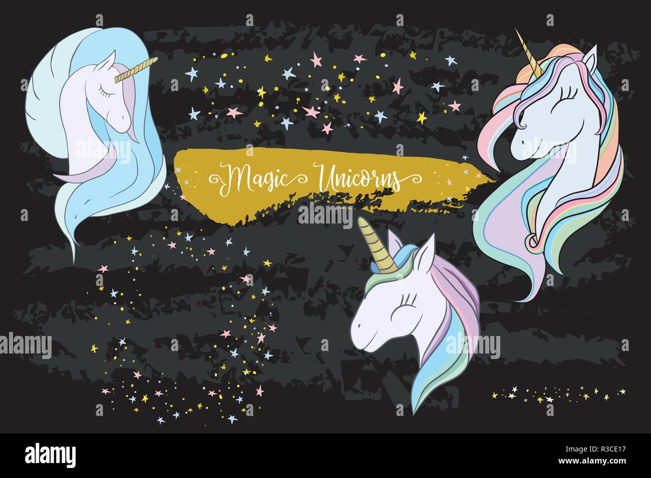 Set of Cute Cartoon Unicorns Stock Vector Image & Art - Alamy