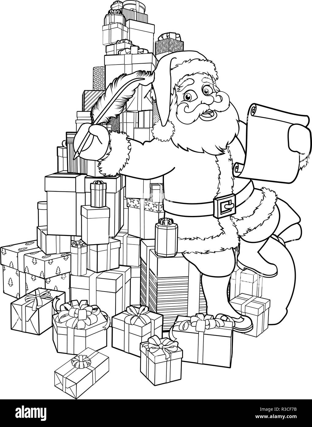Santa Claus Checking Christmas Gift List Cartoon Stock Vector