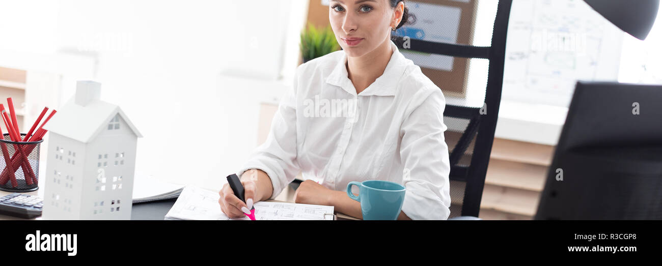 A young girl working in the office at the computer Stock Photo - Alamy
