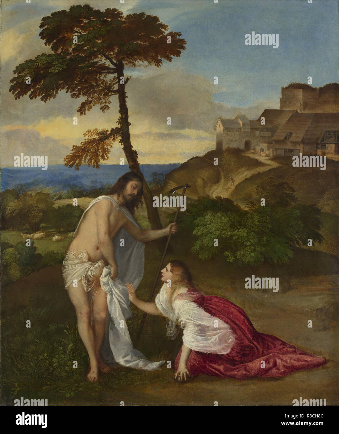 Noli me Tangere. Date/Period: 1511 / 1510s. Painting. Oil on canvas. Height: 110.5 cm (43.5 in); Width: 91.9 cm (36.1 in). Author: TITIAN. Stock Photo