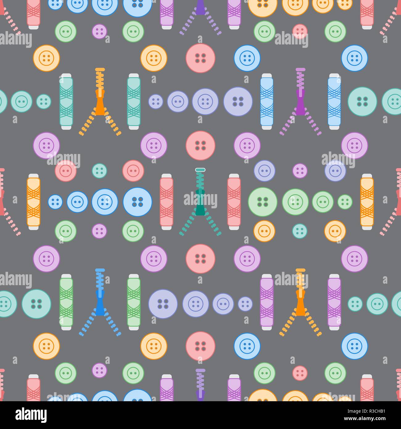 Seamless pattern with zipper, buttons, threads. Sewing and needlework ...