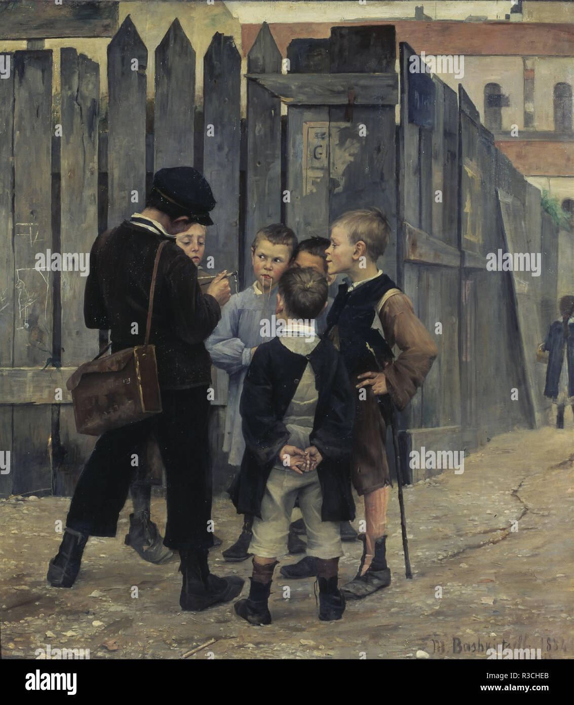 A meeting. Date/Period: 1884. Painting. Oil on canvas. Height: 1,930 mm (75.98 in); Width: 1,770 mm (69.68 in). Author: Marie Bashkirtseff. Baschkirtseva, Maria. Bashkirtseva, Maria Konstantinovna. Stock Photo