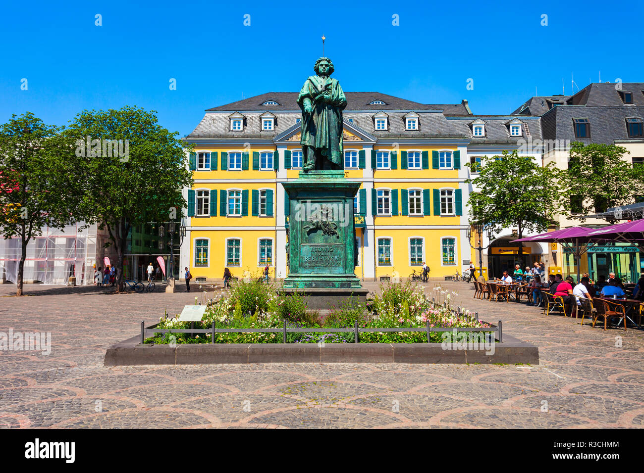 BONN, GERMANY - JUNE 29, 2018: Ludwig van Beethoven monument and post office in the centre of Bonn city in Germany Stock Photo