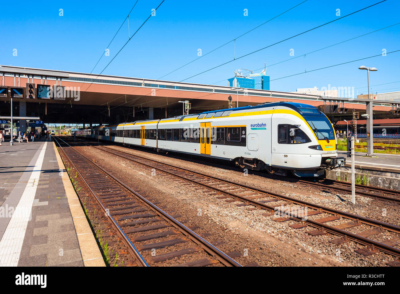 DUSSELDORF, GERMANY JULY 02, 2018 Modern train at the Dusseldorf Central Railway