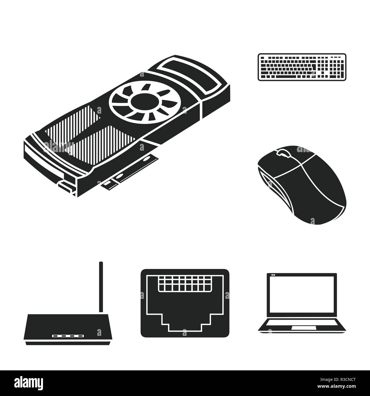 Personal computer black icons in set collection for design. Equipment ...