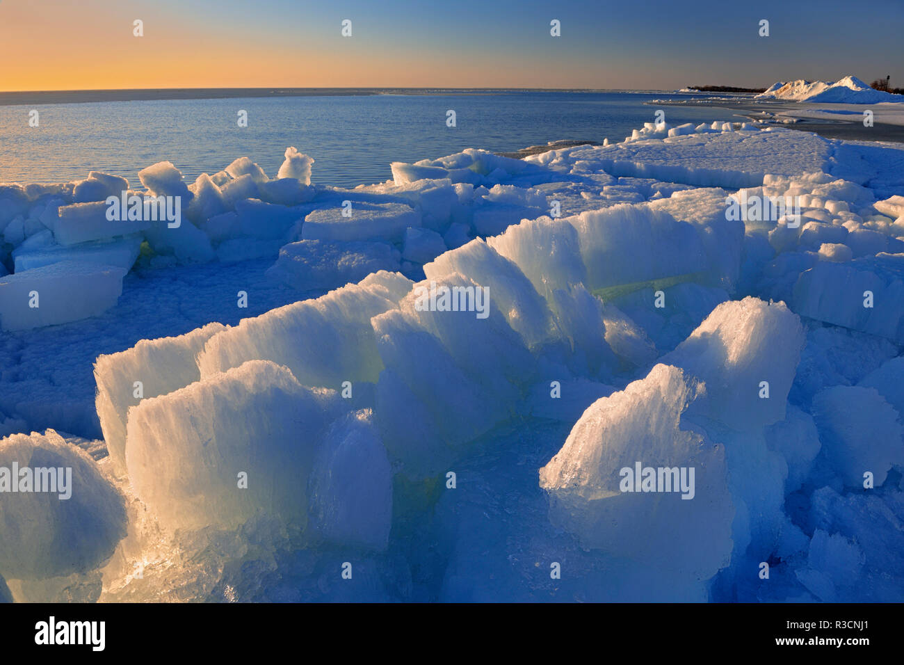 Canada, Manitoba, Winnipeg. Spring ice along Lake Winnipeg shore Stock
