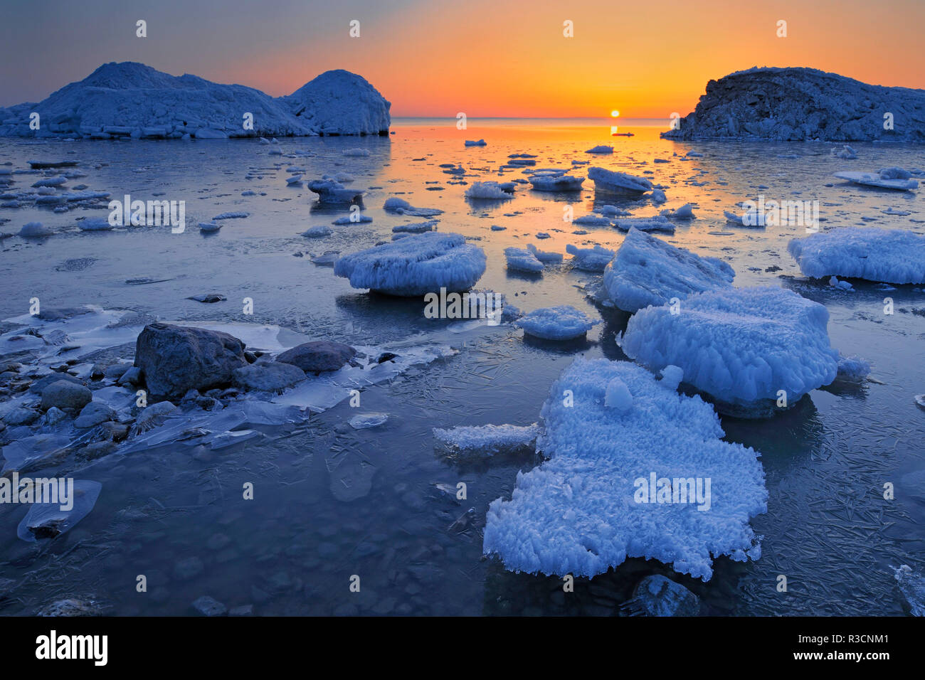 Canada, Manitoba, Winnipeg. Spring ice along Lake Winnipeg shore Stock