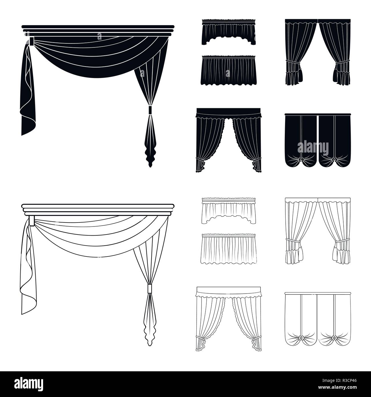 Different types of window curtains.Curtains set collection icons in ...