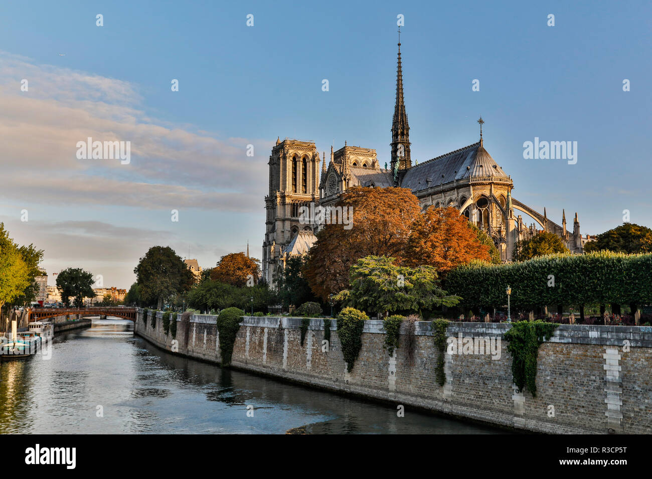 Morning light on Cathedral Notre Dame and the Seine River, Paris, France. Stock Photo